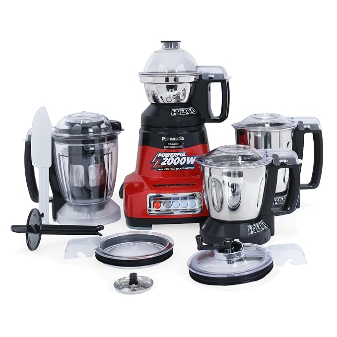 Ajantha - Panasonic MX-AE475 (Red) | Monster 750 Watts Juicer Mixer Grinder |With 3 Stainless Steel & 1 Juicer Extractor Jar|2 Years Product & 5 Years Motor Warranty |